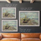 Impressionist coastal fishing boats scene by Vincent van Gogh in an ornate weathered white frame shown in multiple size options.