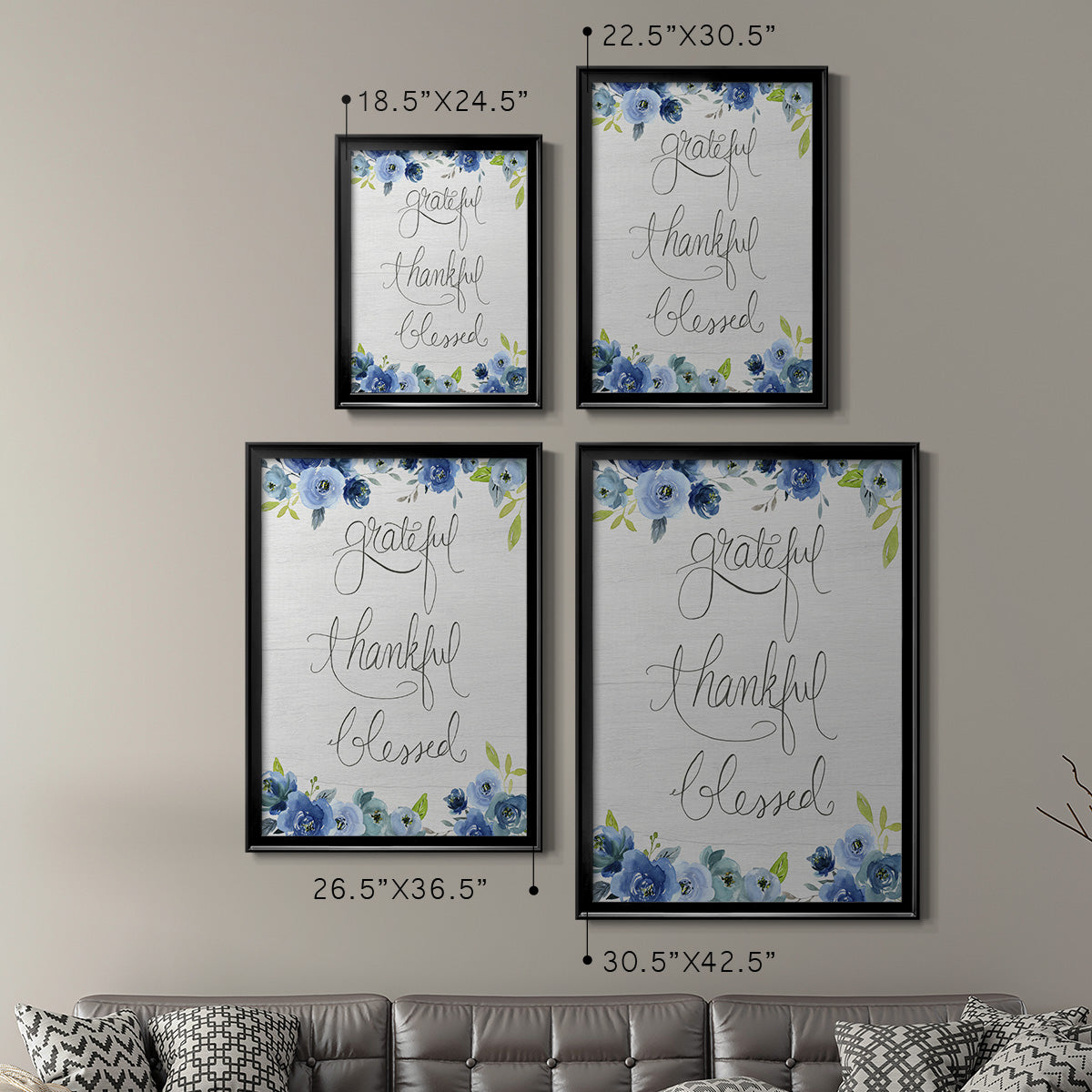 Grateful, Thankful, Blessed - Modern Framed Canvas Print