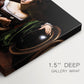 Canvas art print of a two women seated together in conversation with symbolic objects on table, highlighting texture and gallery-wrapped edges
