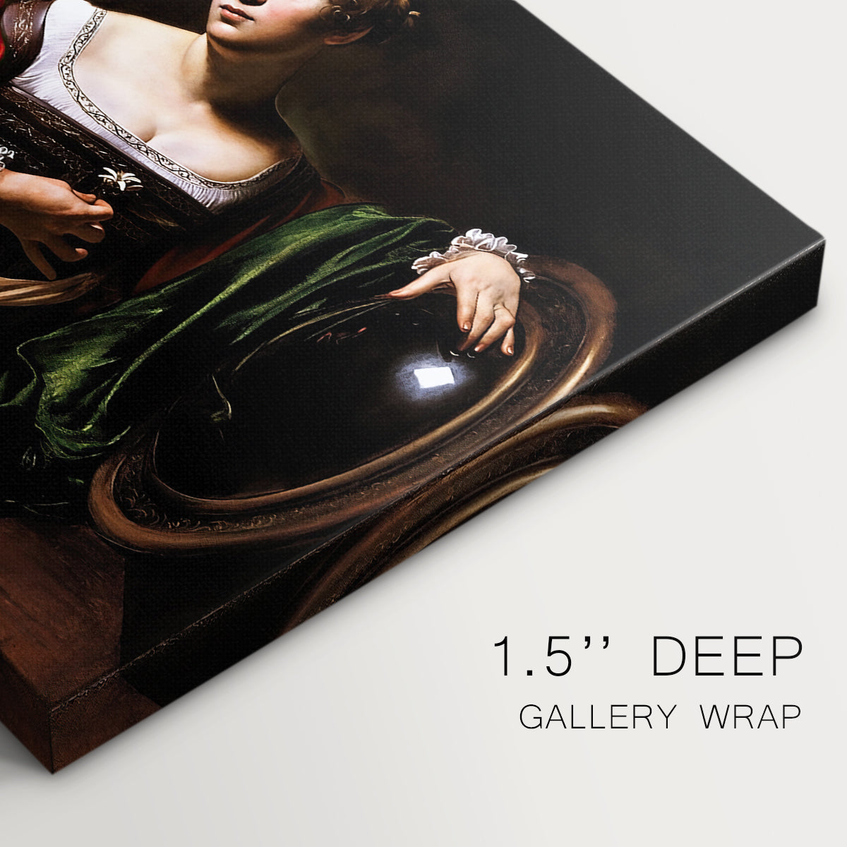 Canvas art print of a two women seated together in conversation with symbolic objects on table, highlighting texture and gallery-wrapped edges