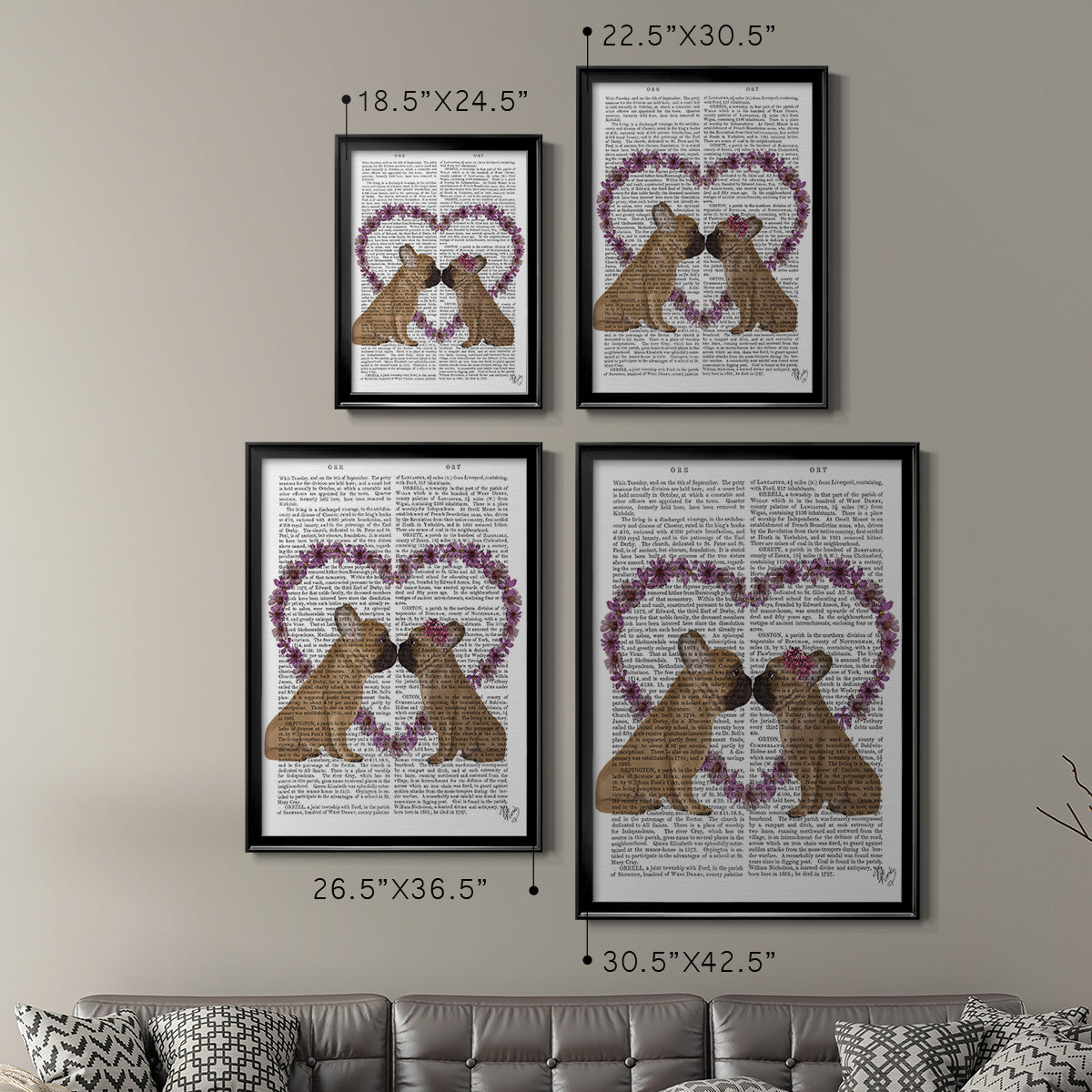 French Kiss and Flower Heart - Modern Framed Canvas Print