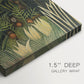 Close-up of a gallery-wrapped canvas corner showing a vibrant nature scene with detailed leaves and wildlife, highlighting texture and print detail.