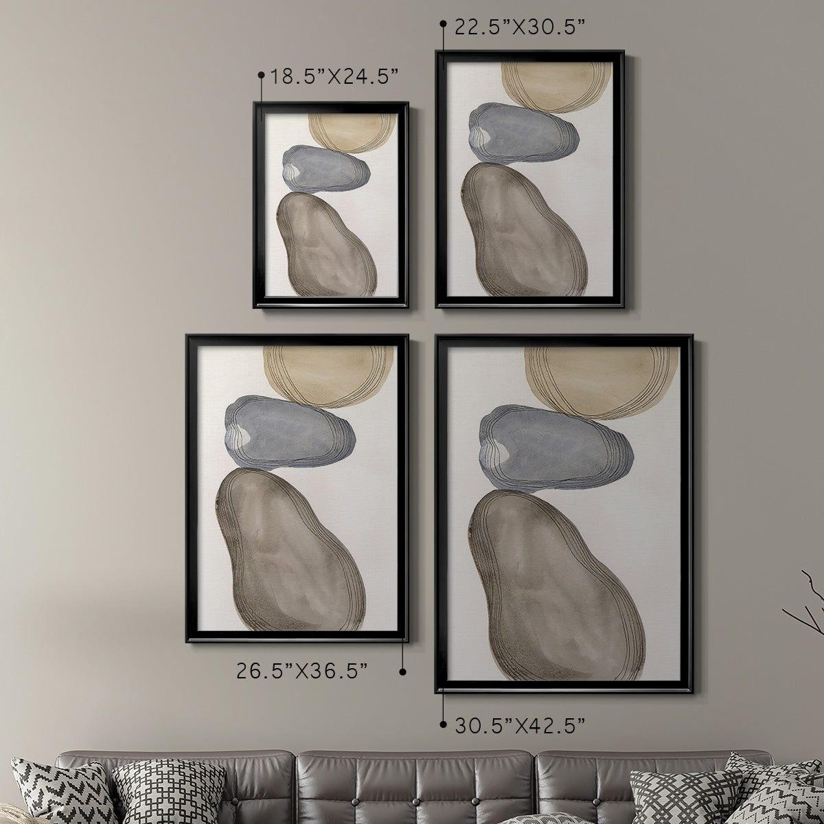 River Rocks Contour II - Modern Framed Canvas Print