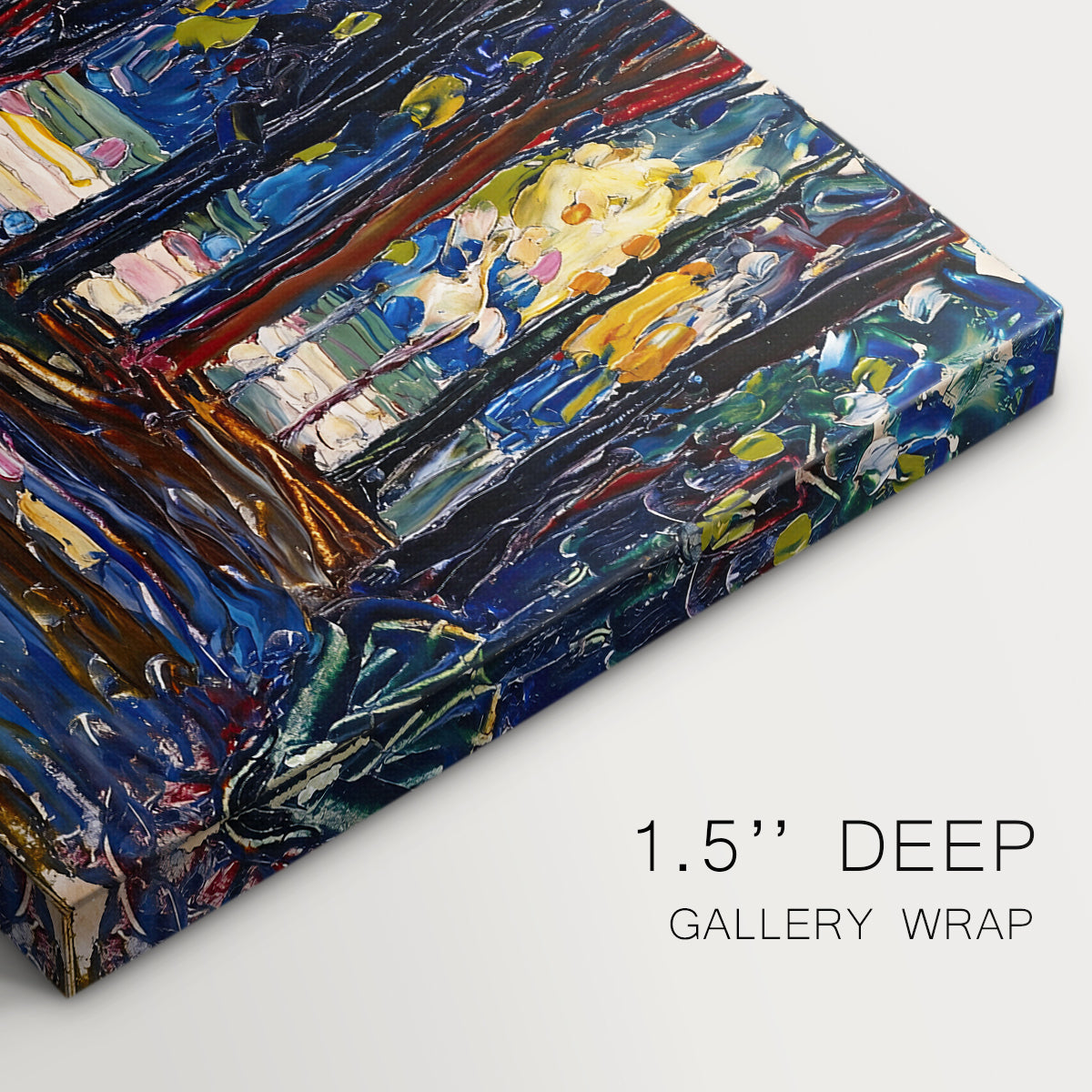 Canvas art print of an abstracted landscape with trees and foliage in warm autumn tones, highlighting texture and gallery-wrapped edges