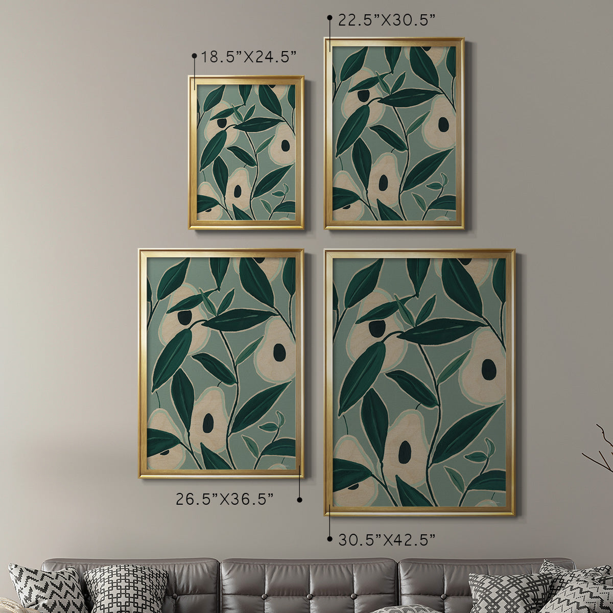 Monochrome Avocados - Modern Framed Canvas Print