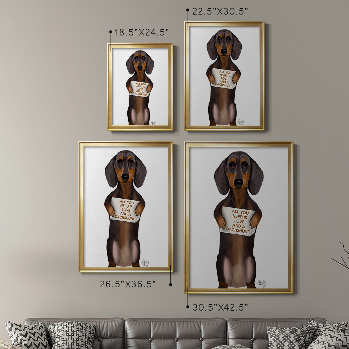 Love and Dachshund - Modern Framed Canvas Print