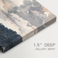 Canvas art print of a single boat floating on still lake surrounded by forested shoreline, highlighting texture and gallery-wrapped edges