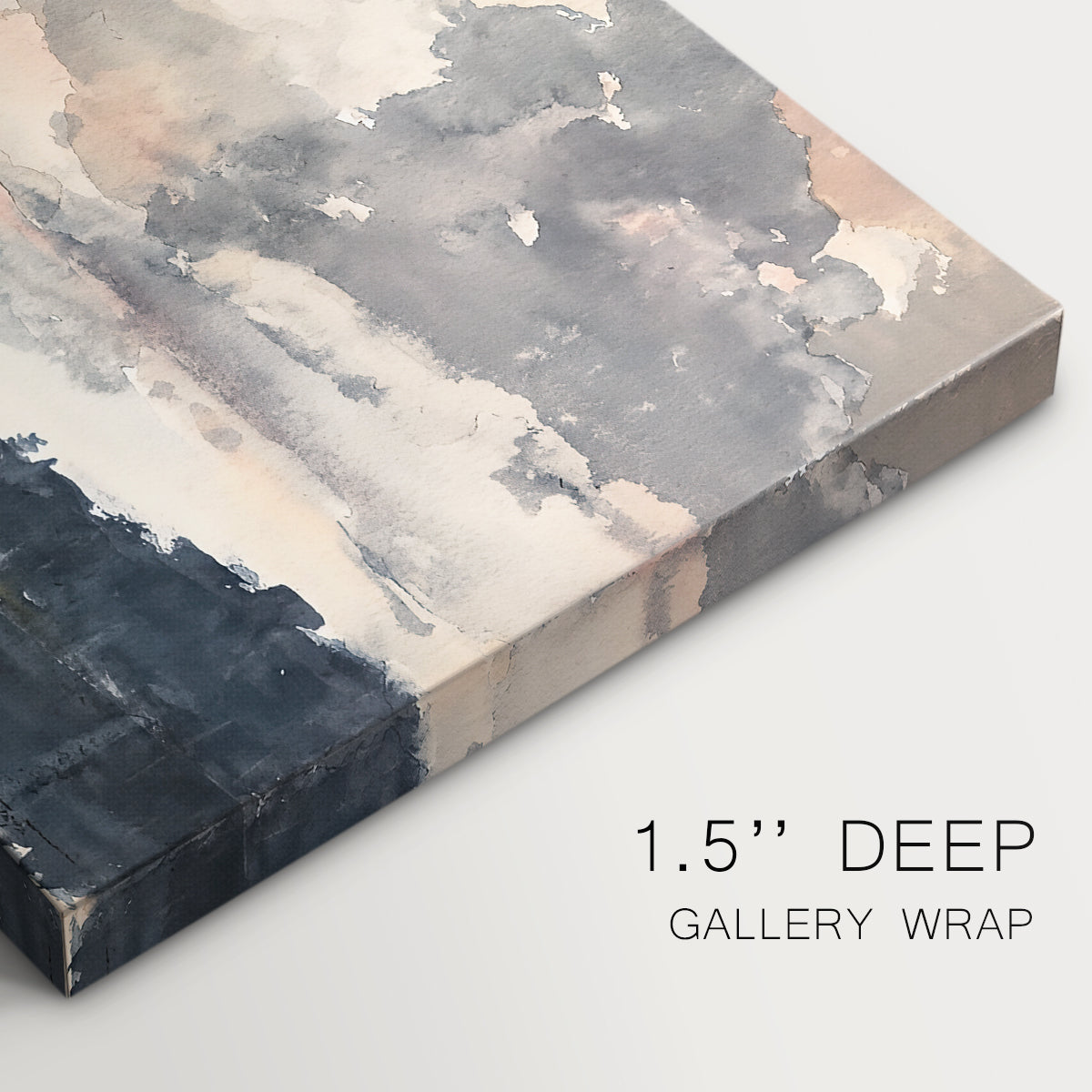 Canvas art print of a single boat floating on still lake surrounded by forested shoreline, highlighting texture and gallery-wrapped edges