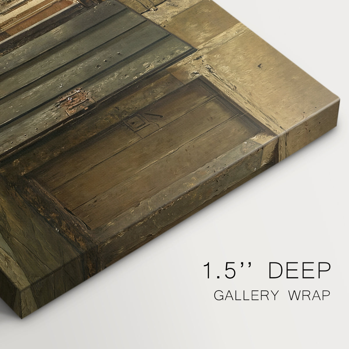 Canvas art print of two figures standing in sparse interior engaged in quiet exchange, highlighting texture and gallery-wrapped edges