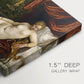 Canvas art print of a reclining nude woman with organist nearby and dog at foot of bed, highlighting texture and gallery-wrapped edges