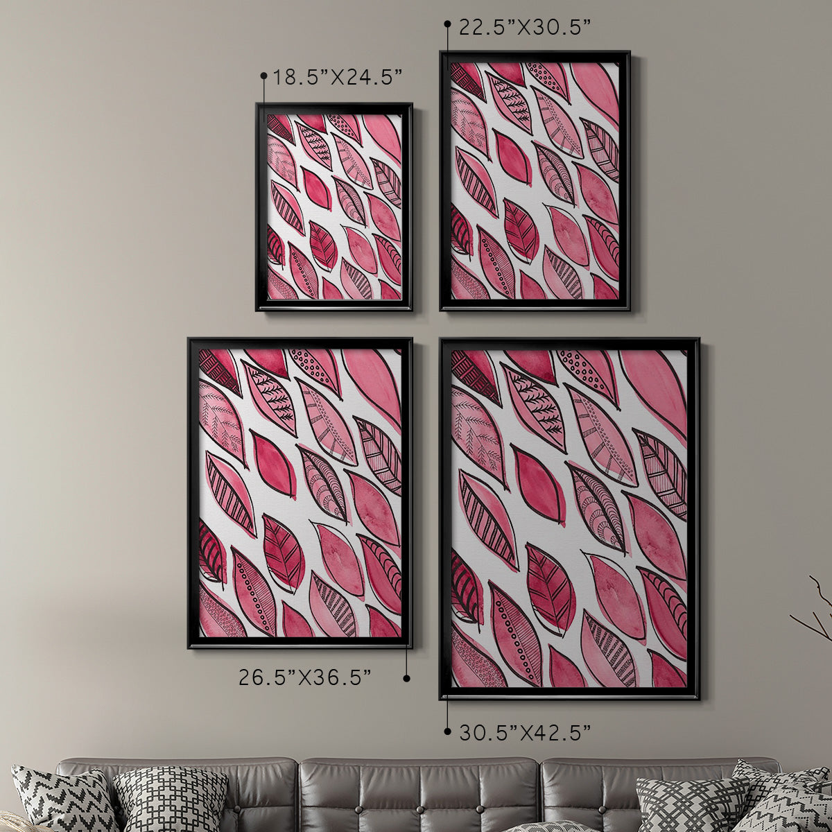 Patterned Leaf Shapes III - Modern Framed Canvas Print