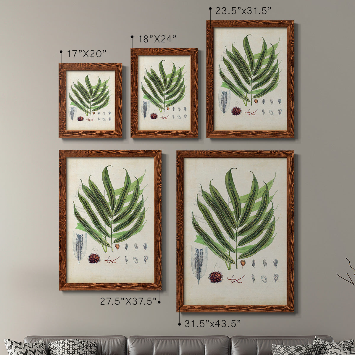 Size comparison chart for a set of two maple barnwood framed canvas prints.