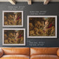 Dramatic biblical painting of Daniel with lions by Peter Paul Rubens in an ornate weathered white frame shown in multiple size options.