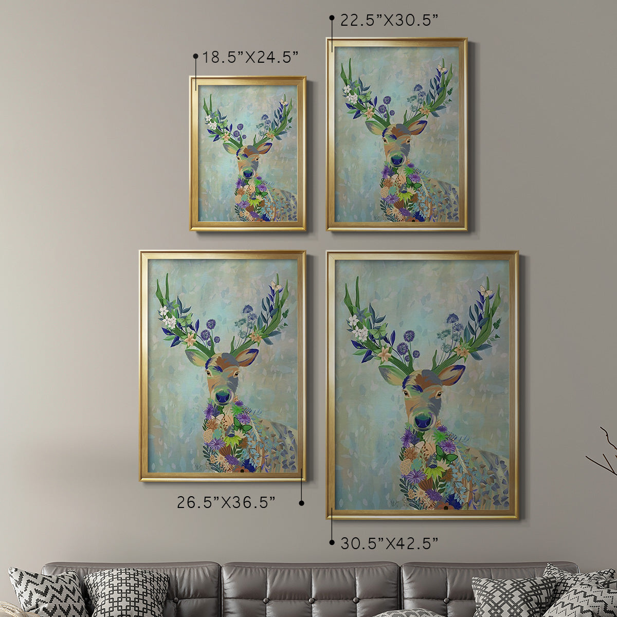 Fantastic Florals Deer, Portrait - Modern Framed Canvas Print