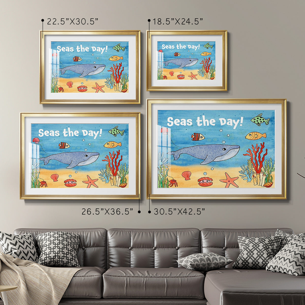 Cute Sea Creatures II - Modern Framed Art Print
