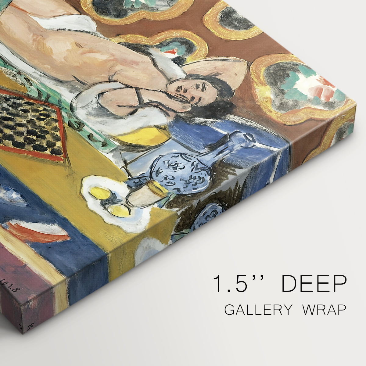 Canvas art print of two women seated indoors playing checkers in a colorful room, highlighting texture and gallery-wrapped edges