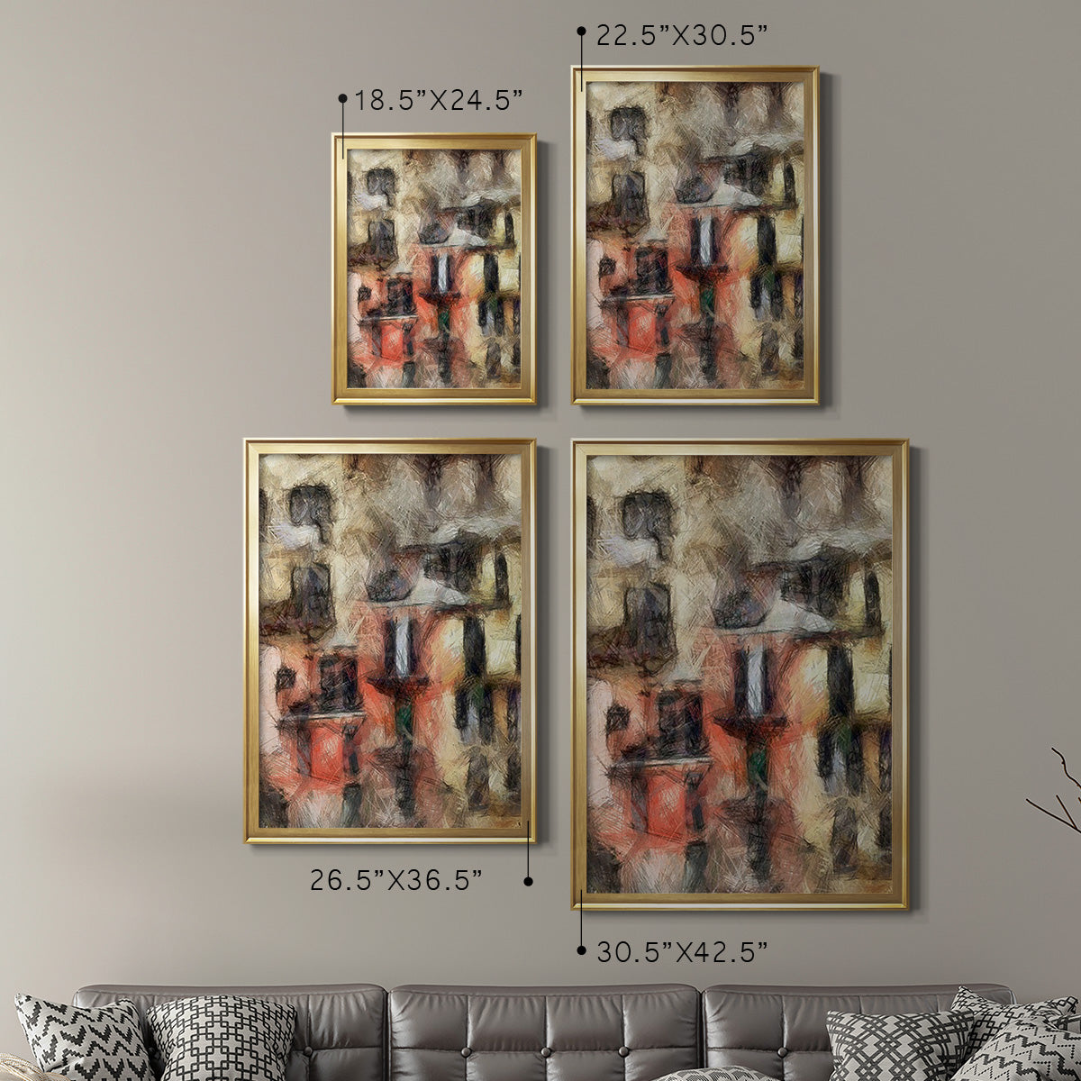 Stacked Houses I - Modern Framed Canvas Print