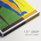 Close-up of a gallery-wrapped canvas corner showing a dynamic image with strong contrast and simplified features, highlighting texture and print detail.