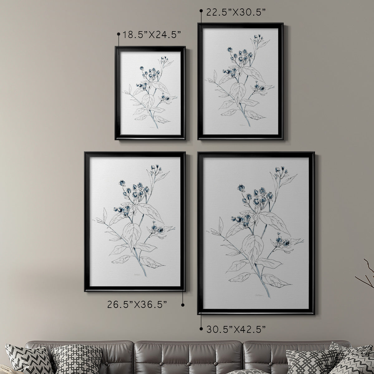 Indigo Sketch I - Modern Framed Canvas Print