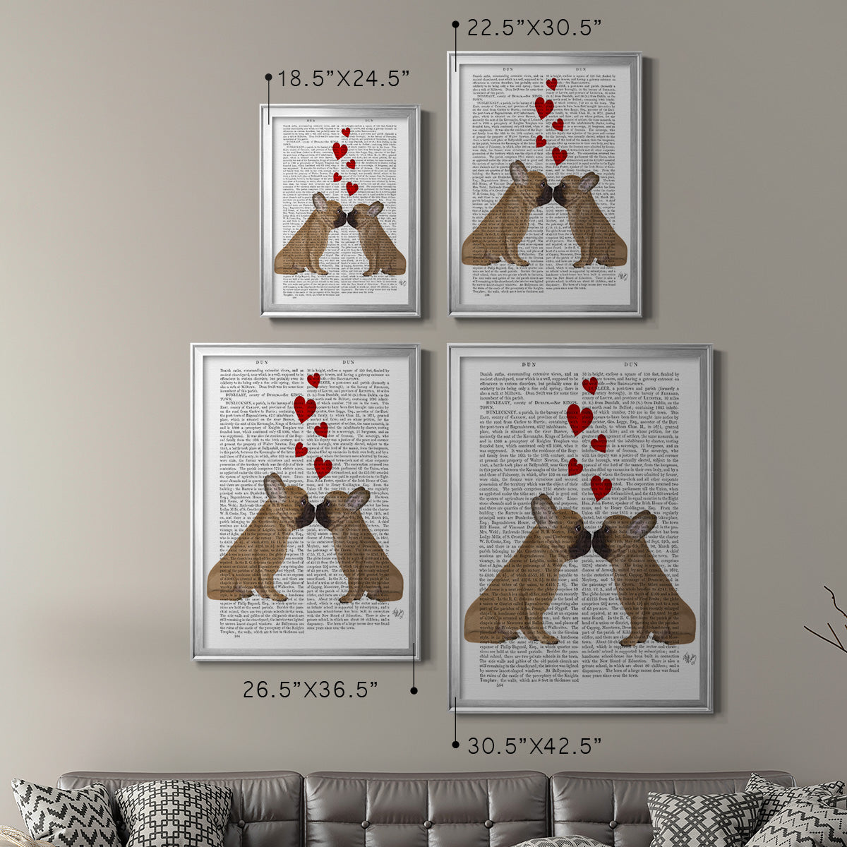 French Kiss and Hearts - Modern Framed Canvas Print