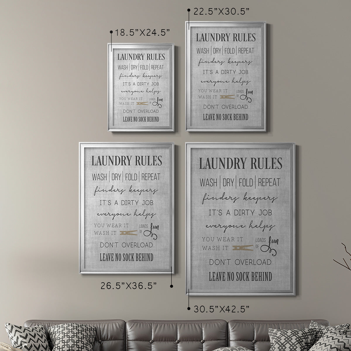Neutral Laundry Rules - Modern Framed Canvas Print