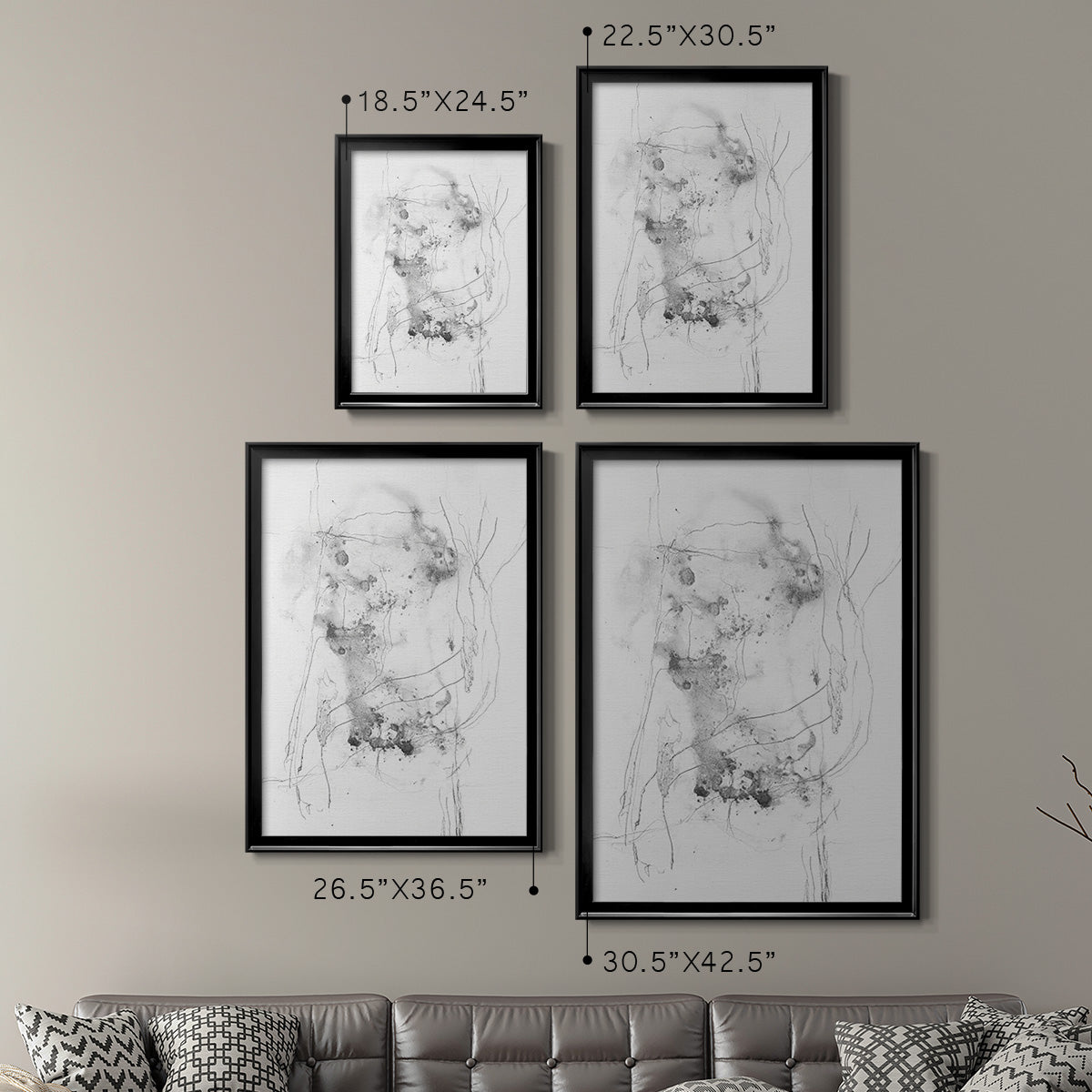 Graphite Abstract IV - Modern Framed Canvas Print
