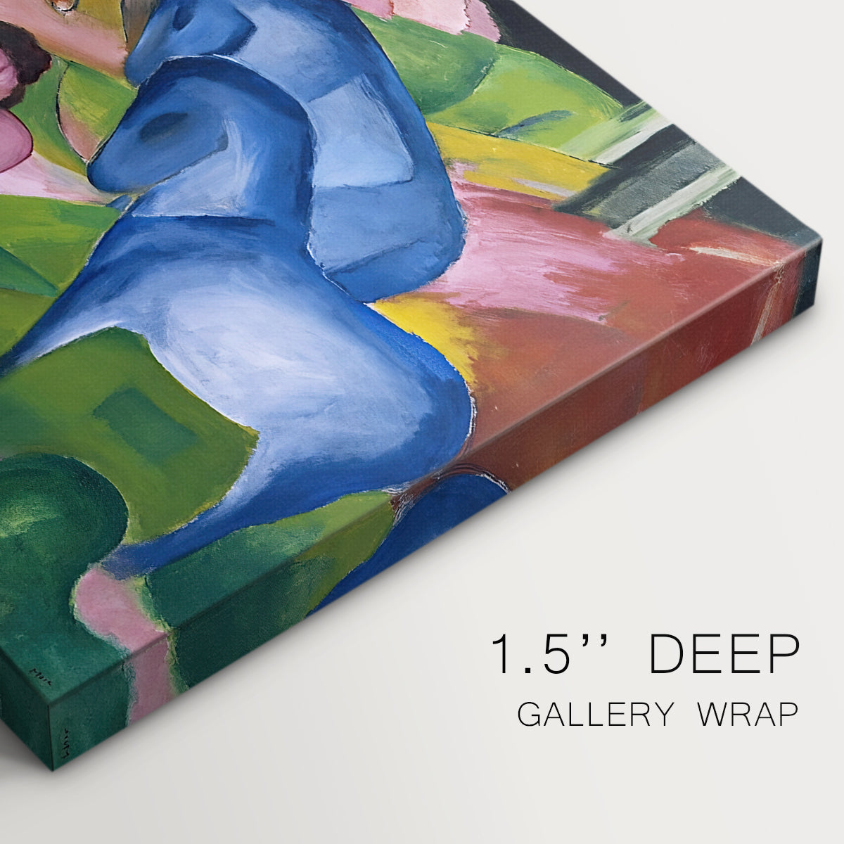 Canvas art print of an abstract composition of animals and figures intertwined in vivid dreamlike colors, highlighting texture and gallery-wrapped edges