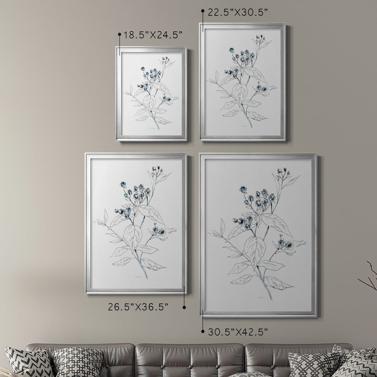 Indigo Sketch I - Modern Framed Canvas Print