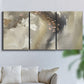 Three-panel canvas wall art featuring flowing abstract wave motion, displayed in a living room above a sofa.