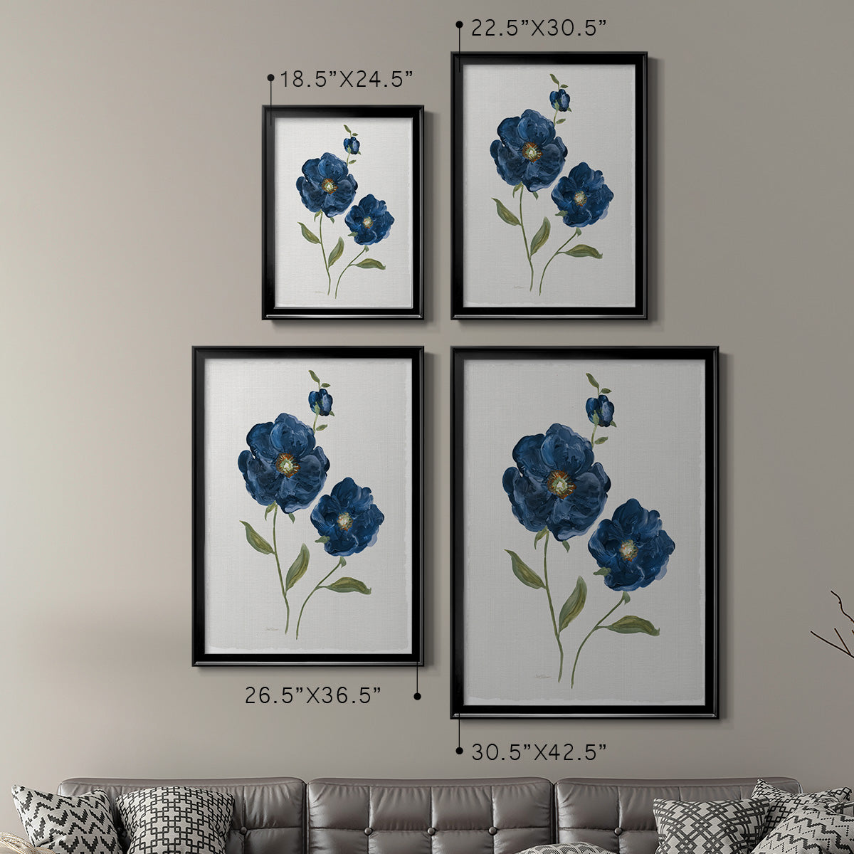 Blue Poppies - Modern Framed Canvas Print