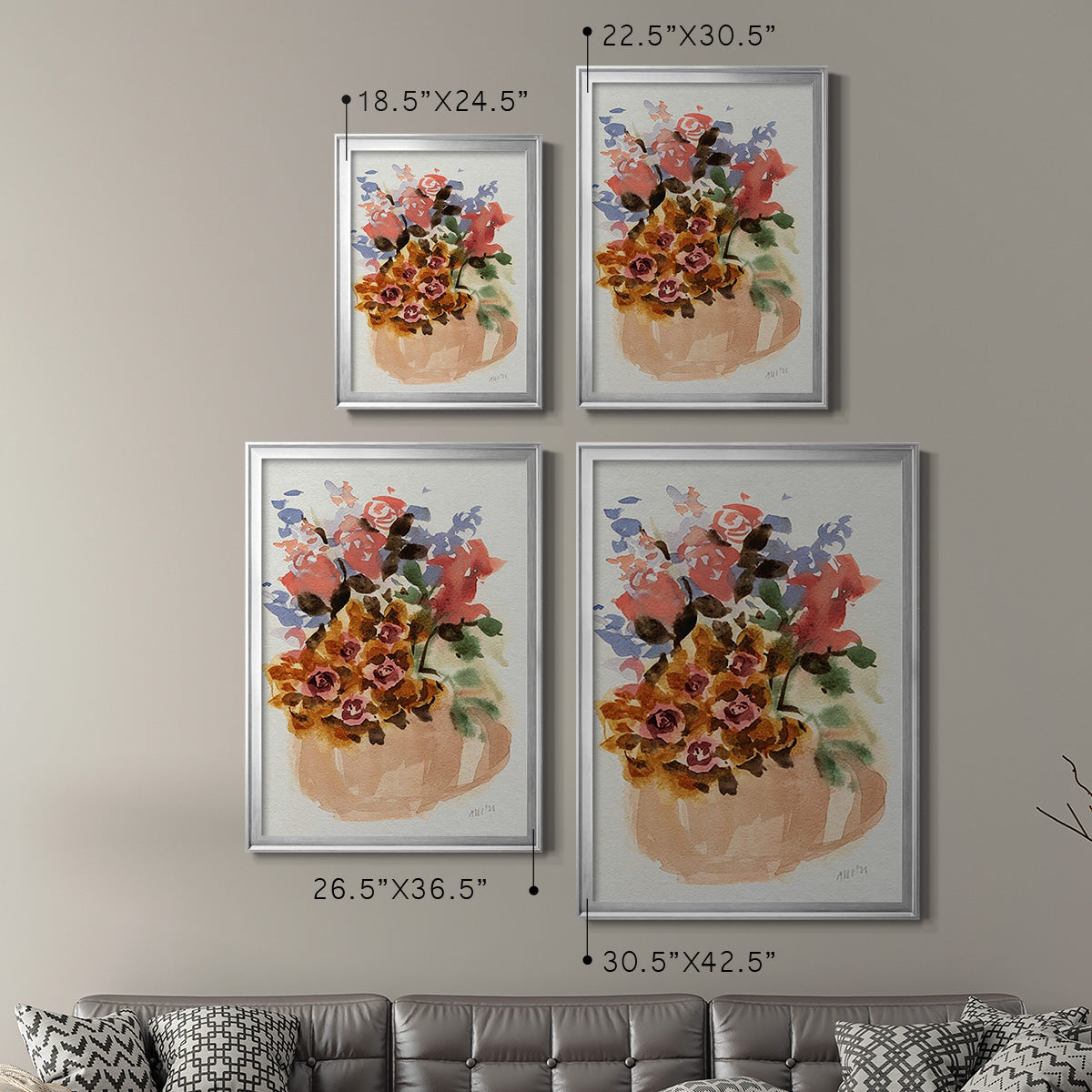 Mauve Bouquet in Teapot II - Modern Framed Canvas Print