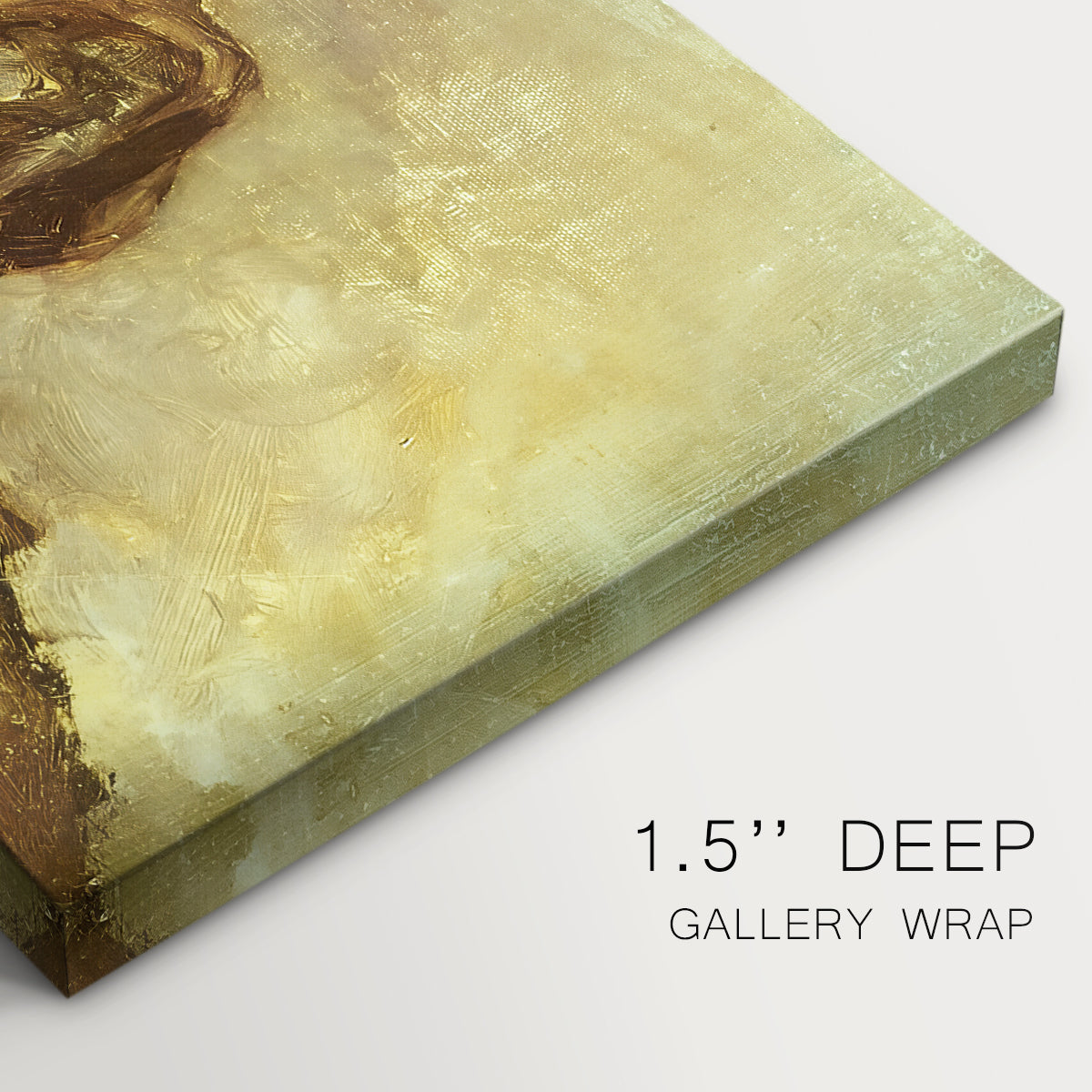 Canvas art print of a small dog resting with soft brushwork in warm-toned composition, highlighting texture and gallery-wrapped edges