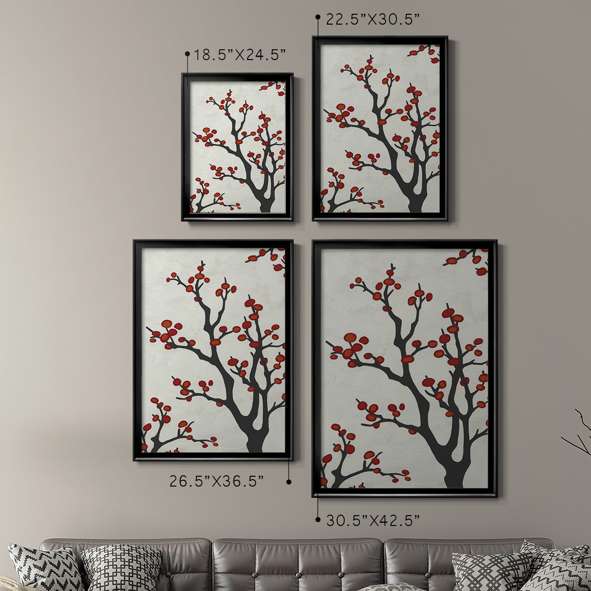 Red Berry Branch II - Modern Framed Canvas Print