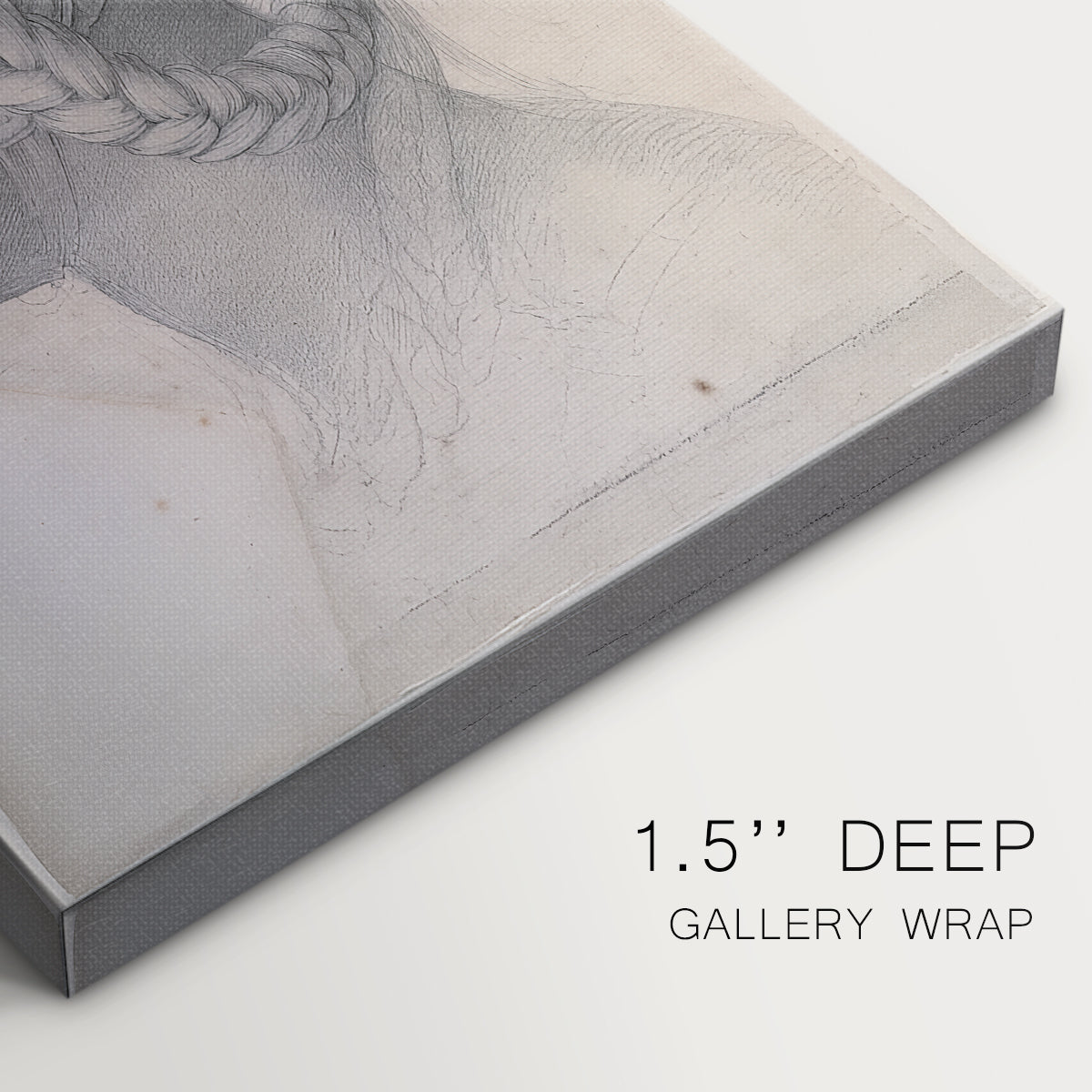 Close-up of a gallery-wrapped canvas corner showing a minimal composition with soft shading, highlighting texture and print detail.