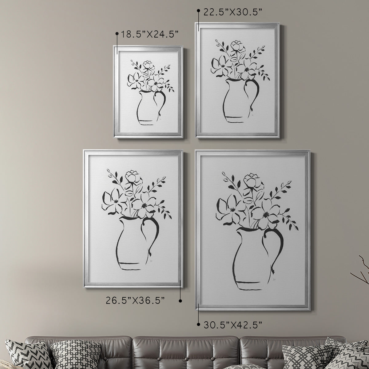 Sketchy Bouquet II - Modern Framed Canvas Print