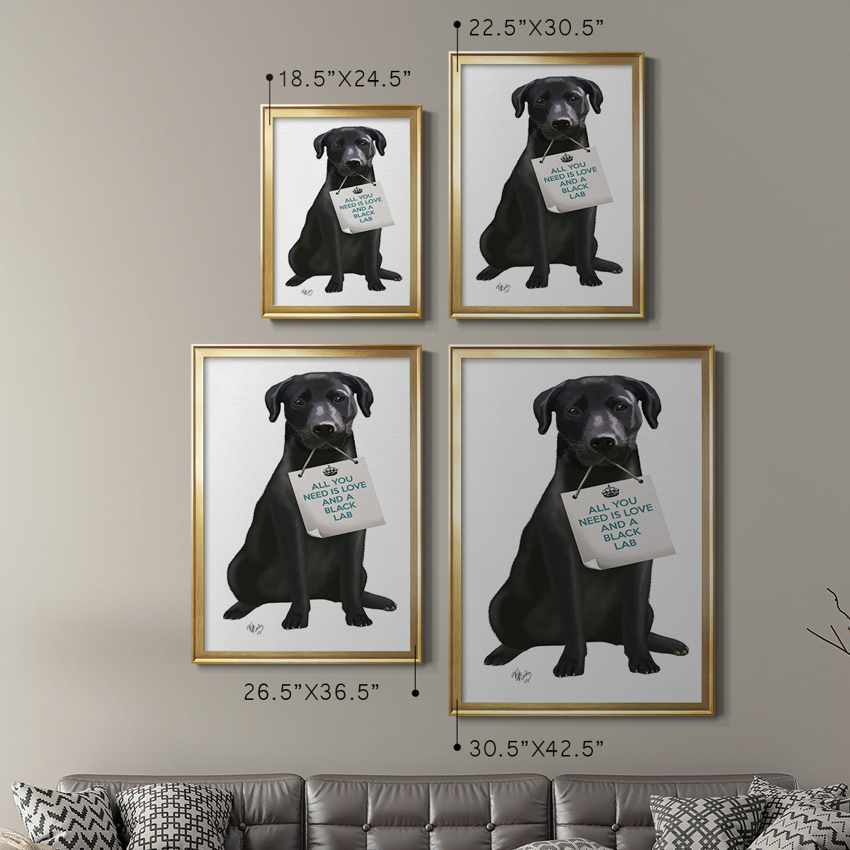 Love and Black Labrador - Modern Framed Canvas Print