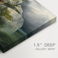 Canvas art print of eagles attacking stag near lake, highlighting texture and gallery-wrapped edges