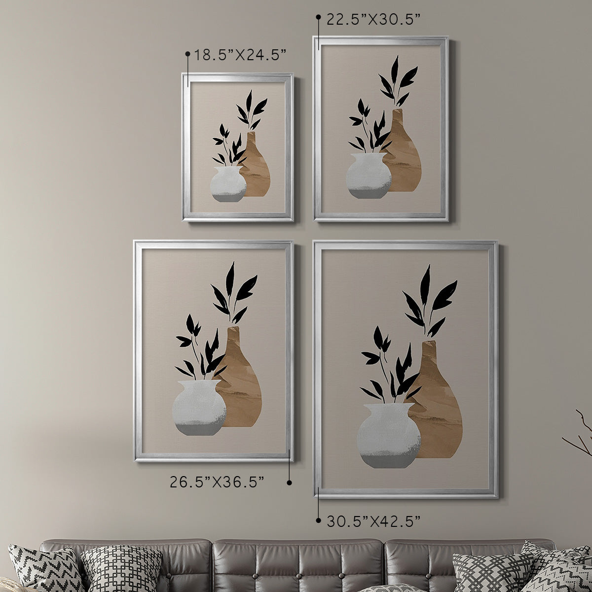 Simple Bud Vases I - Modern Framed Canvas Print