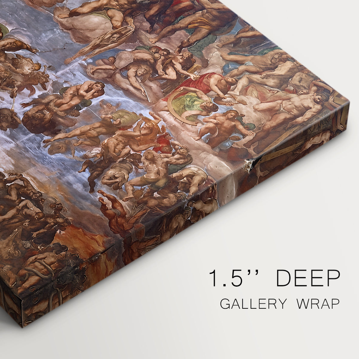 Canvas art print of a dense composition of human figures in dramatic judgment scene, highlighting texture and gallery-wrapped edges