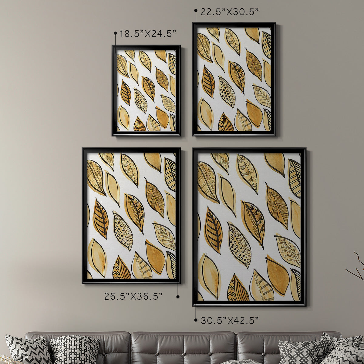 Patterned Leaf Shapes II - Modern Framed Canvas Print