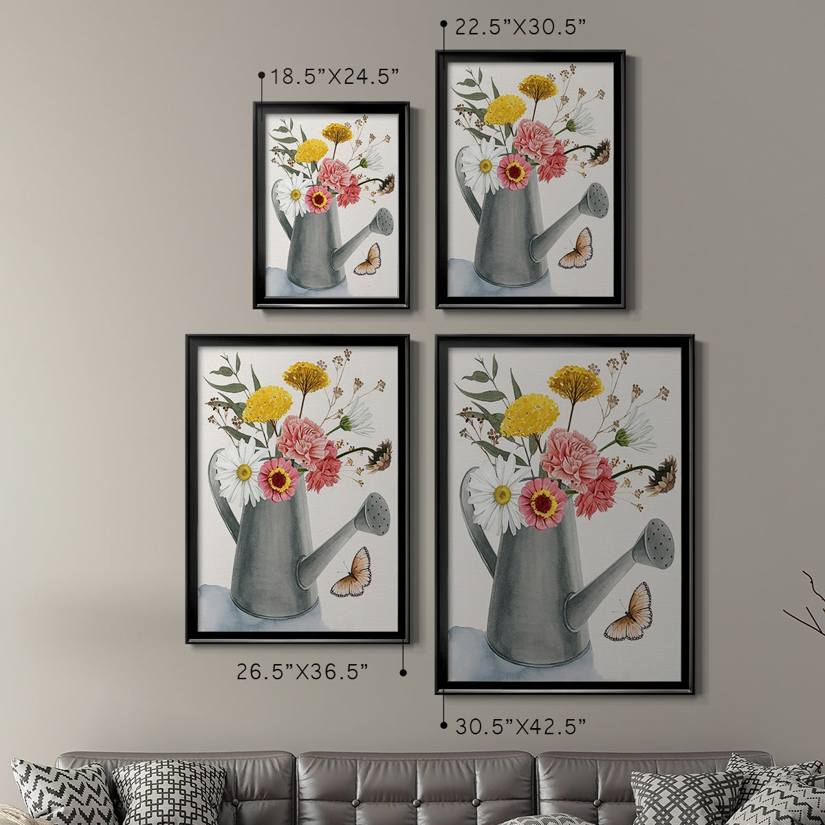 Watering Can Bouquet II - Modern Framed Canvas Print