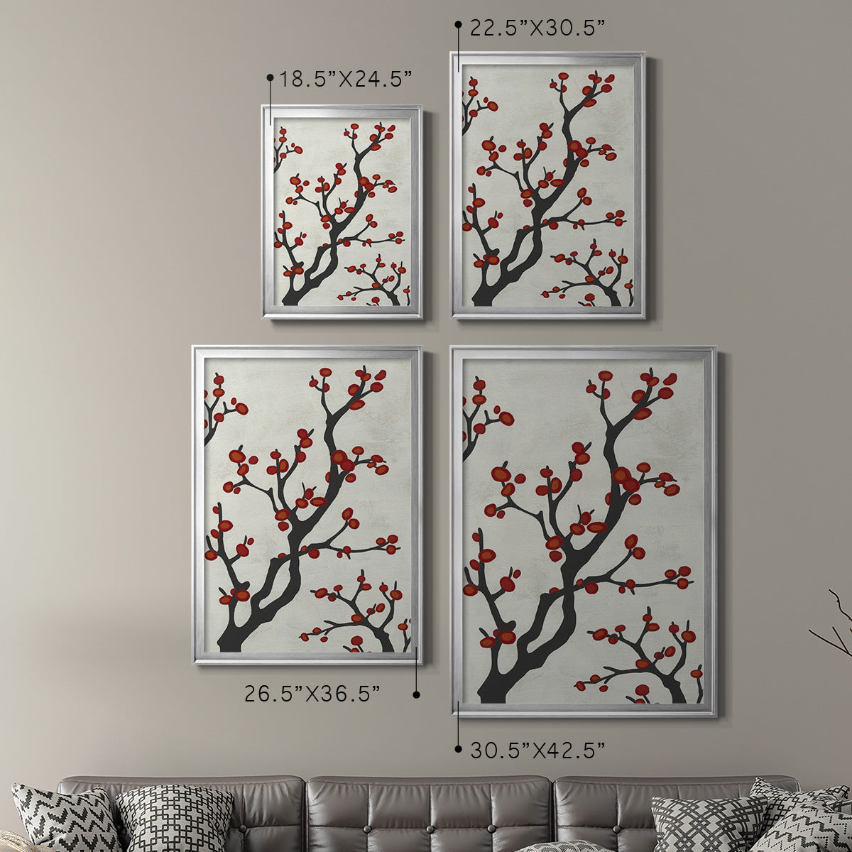 Red Berry Branch I - Modern Framed Canvas Print