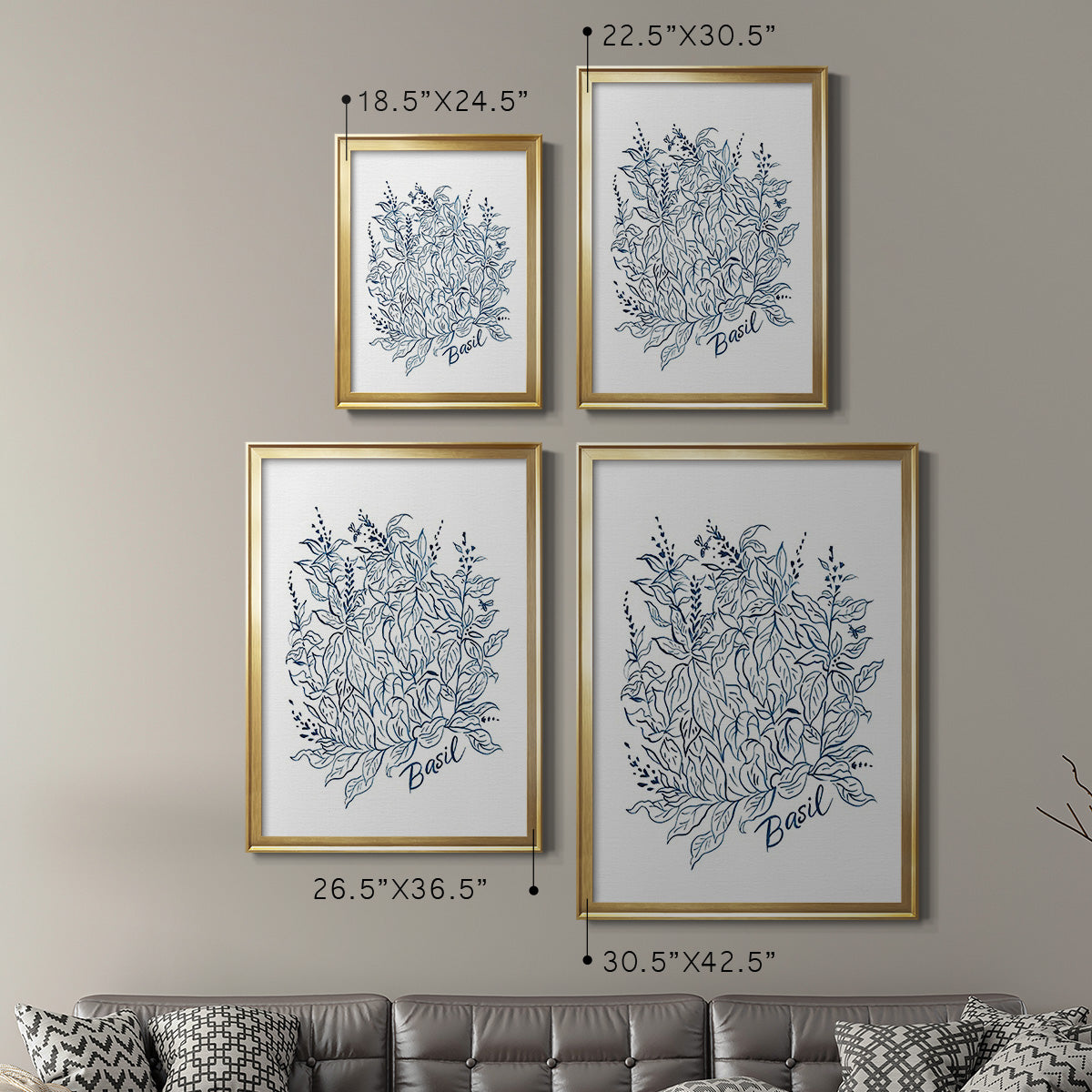 Summer Herb Garden Sketches I - Modern Framed Canvas Print