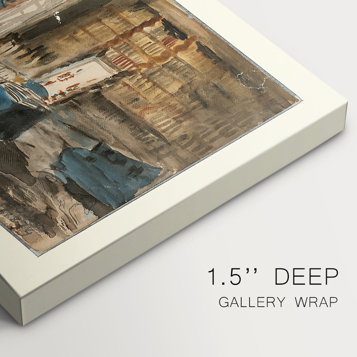 Canvas art print of a detailed interior study filled with books, furniture, and personal objects, highlighting texture and gallery-wrapped edges