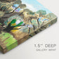 Canvas art print of a rolling landscape with trees and open sky in bright natural colors, highlighting texture and gallery-wrapped edges
