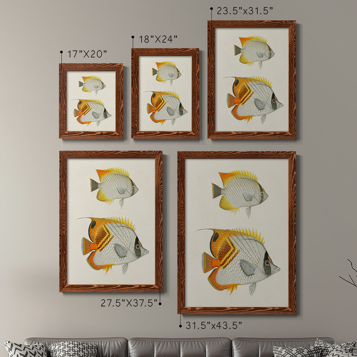 Yellow & Grey Fish I - Premium Framed Canvas 2 Piece Set - Ready to Hang