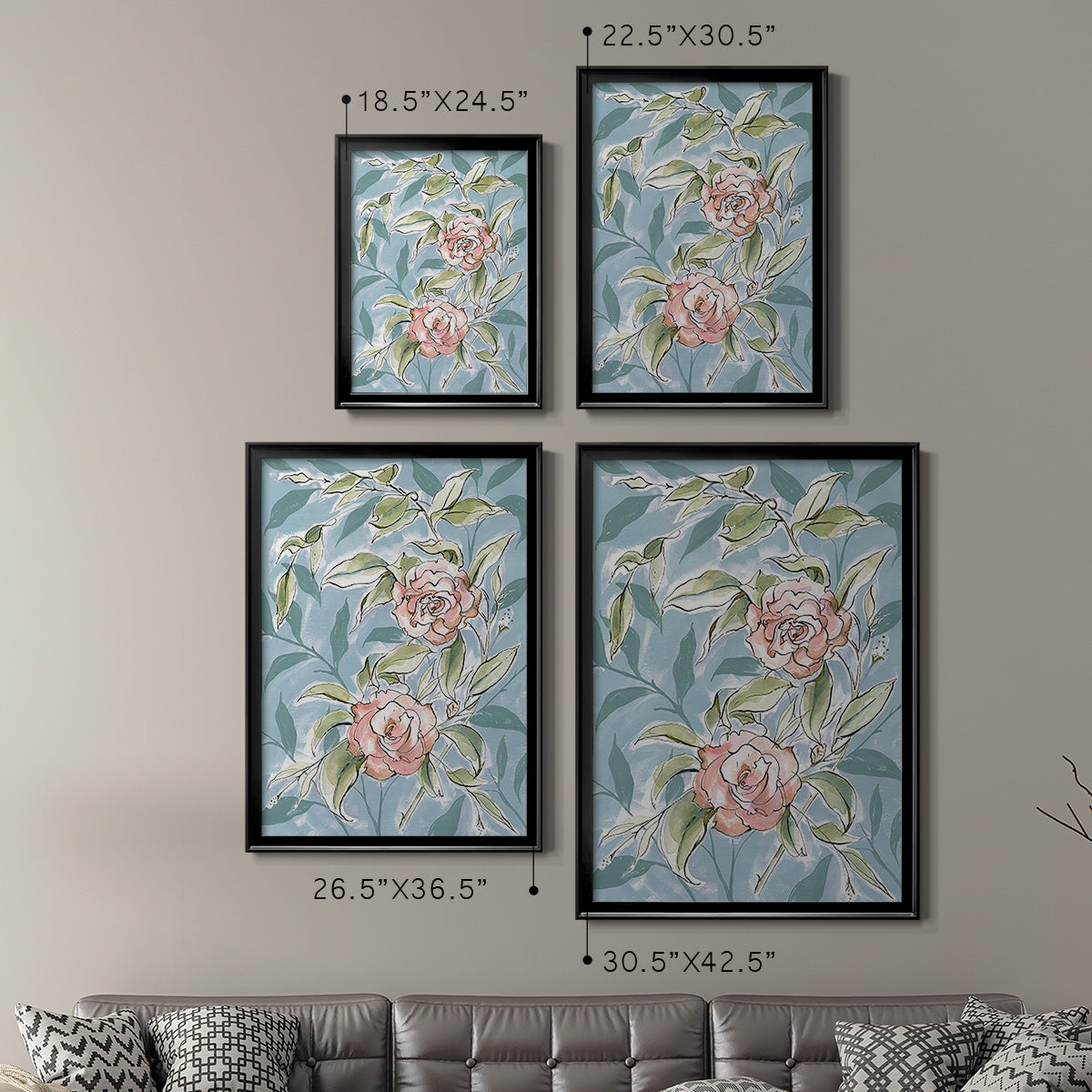 Faded Camellias II - Modern Framed Canvas Print
