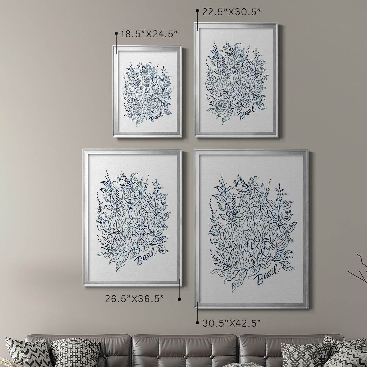 Summer Herb Garden Sketches I - Modern Framed Canvas Print