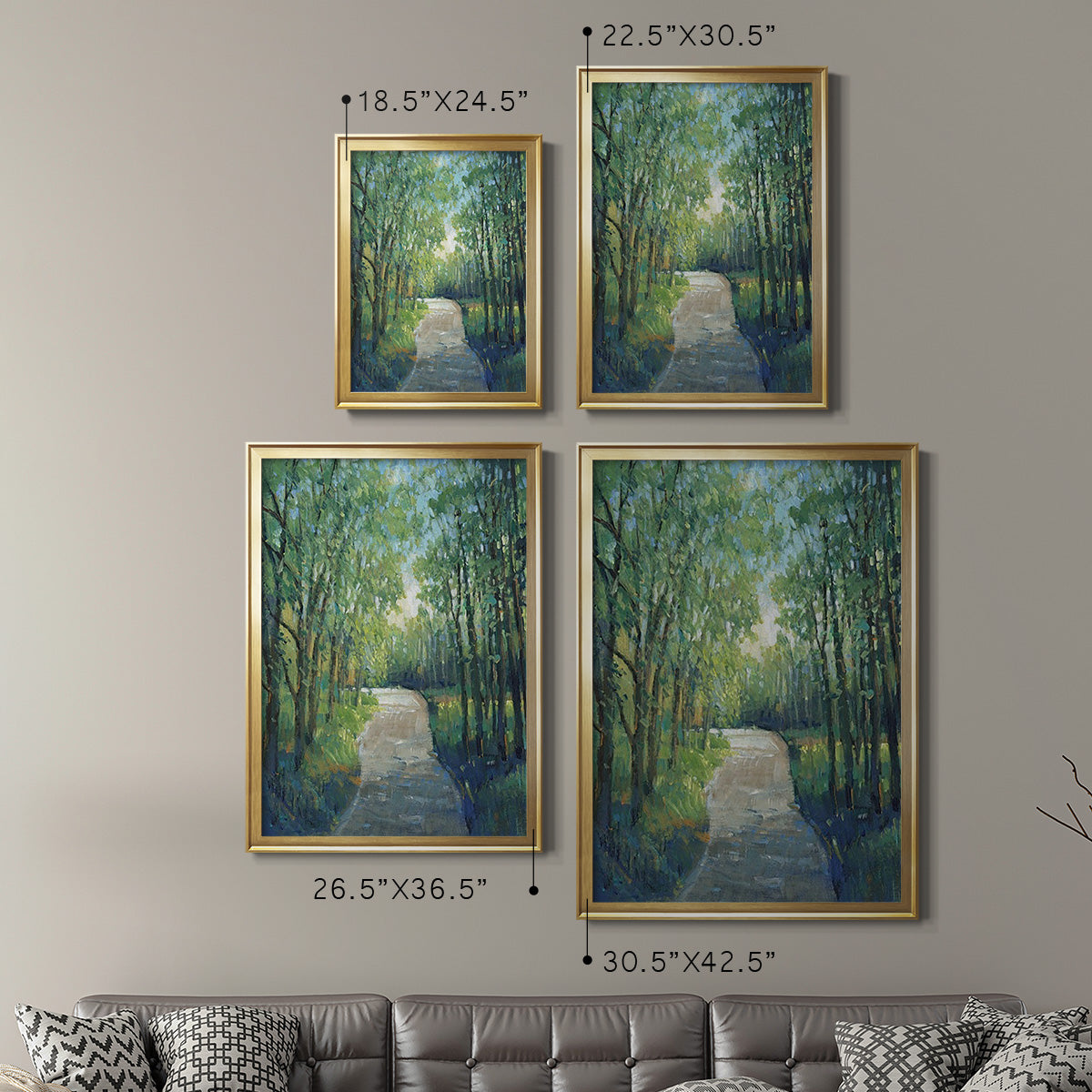 Golden Light Pathways I - Modern Framed Canvas Print