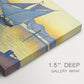 Canvas art print of a harbor glowing at sunset with boats in water, highlighting texture and gallery-wrapped edges